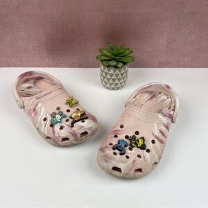 Crocs Pink Marble Lilo Stitch Croc Shoes Women Size 7 Casual Comfort